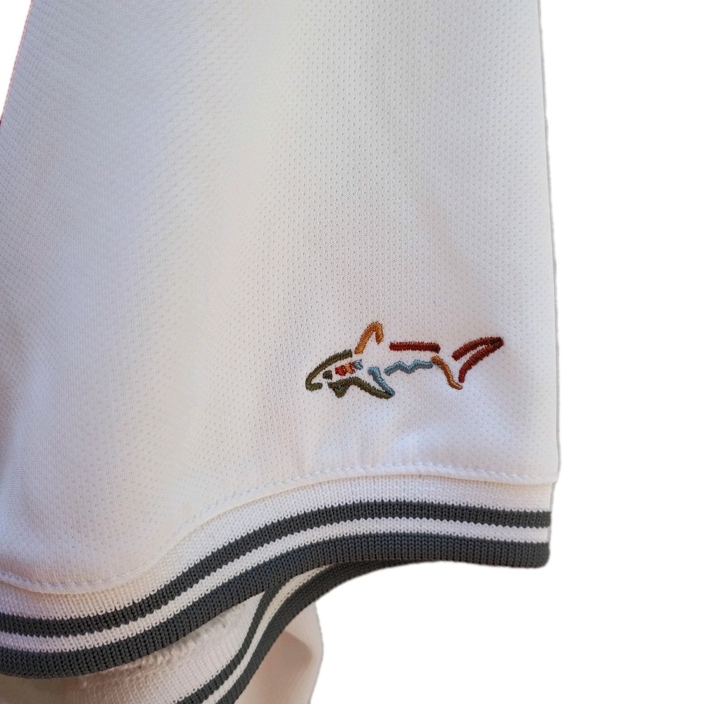 Greg Norman Tasso Elba Polo Shirt Mens XL White Floral Golf Play Dry Shark Logo